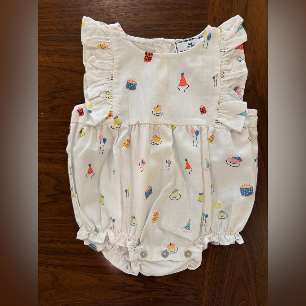 Petite Plume Ruffled Romper Birthday Wishes Size 0-3m